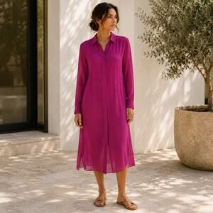 eileen fisher silk round neck tiered dress Crushed Silk Tiered Dress
